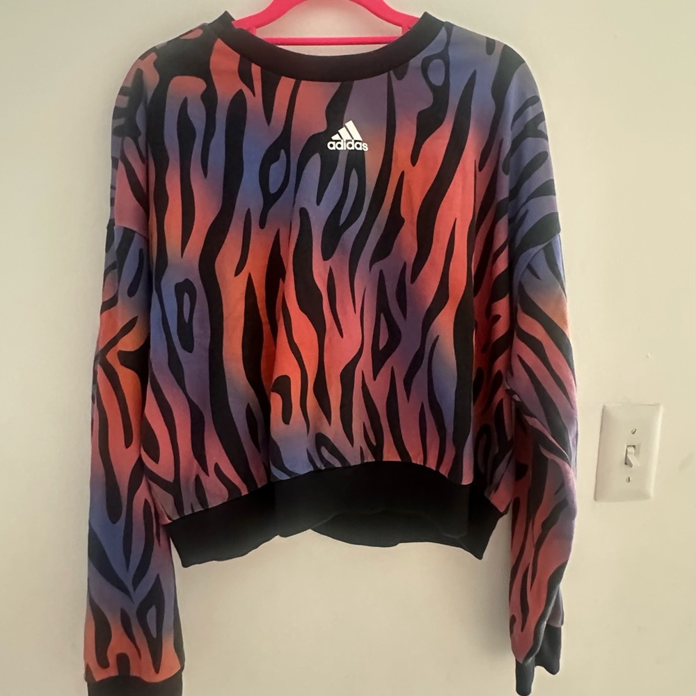 Adidas Black and Purple Striped Sweatshirt